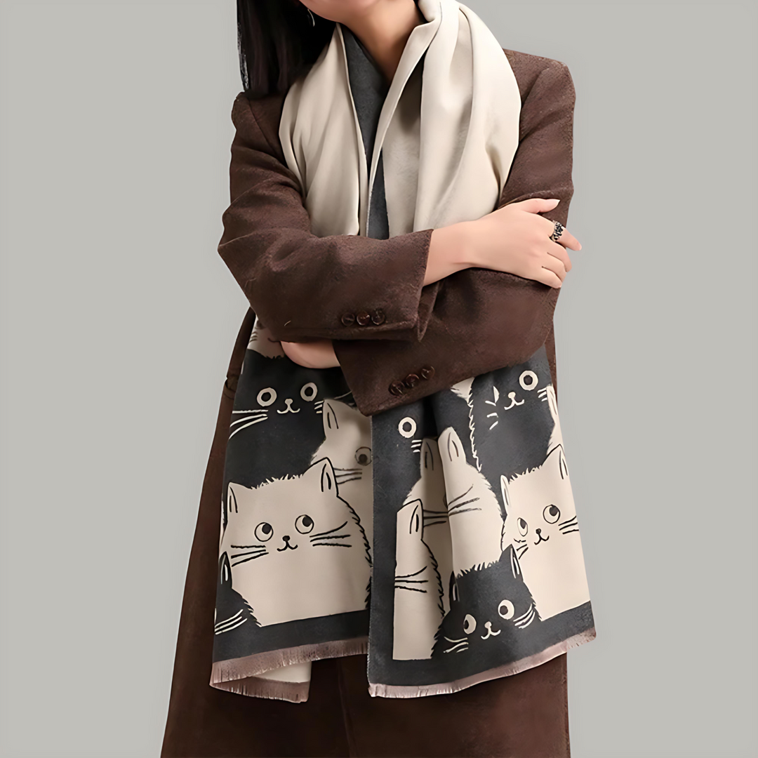 Jacquard-Schal mit Katzenmuster