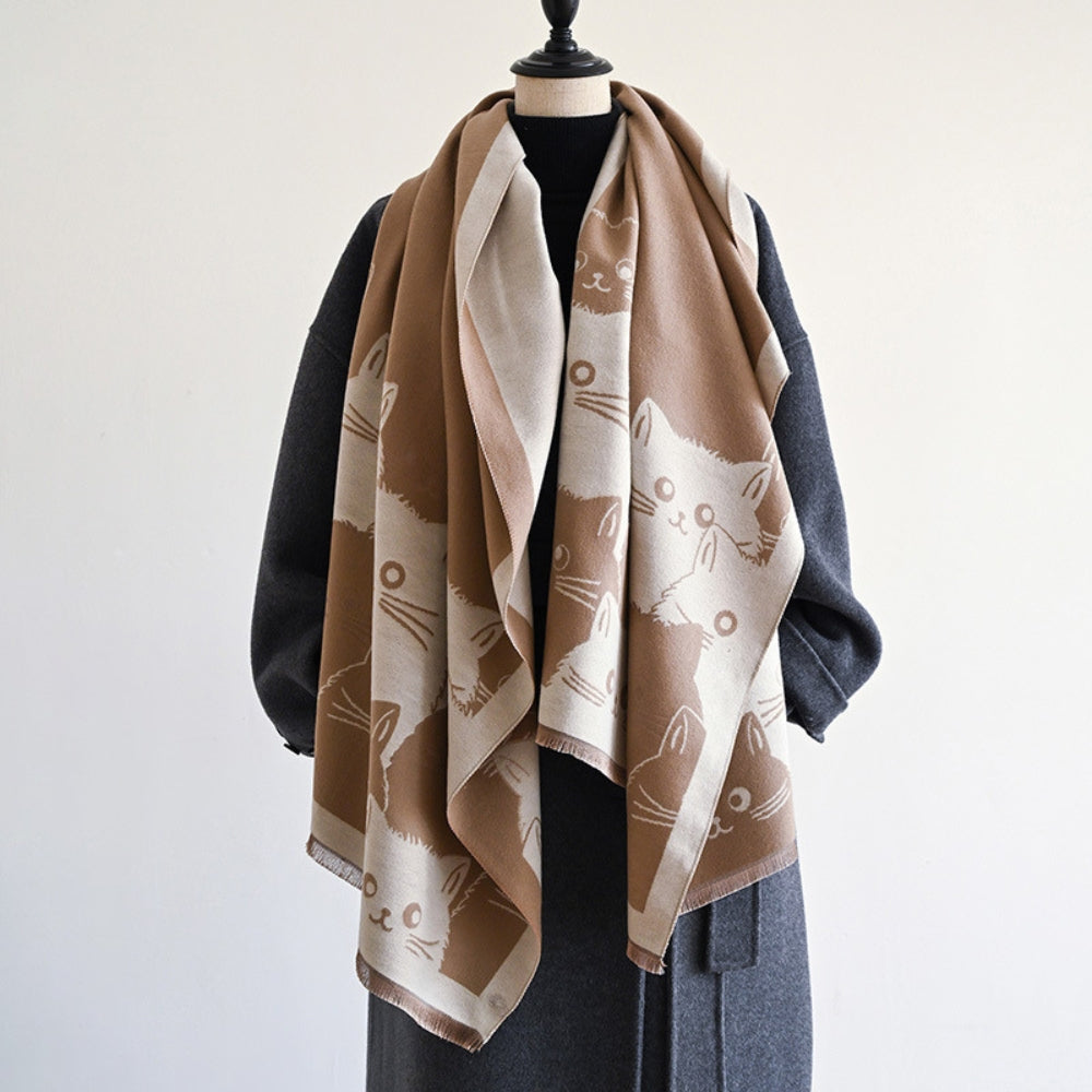 Jacquard-Schal mit Katzenmuster