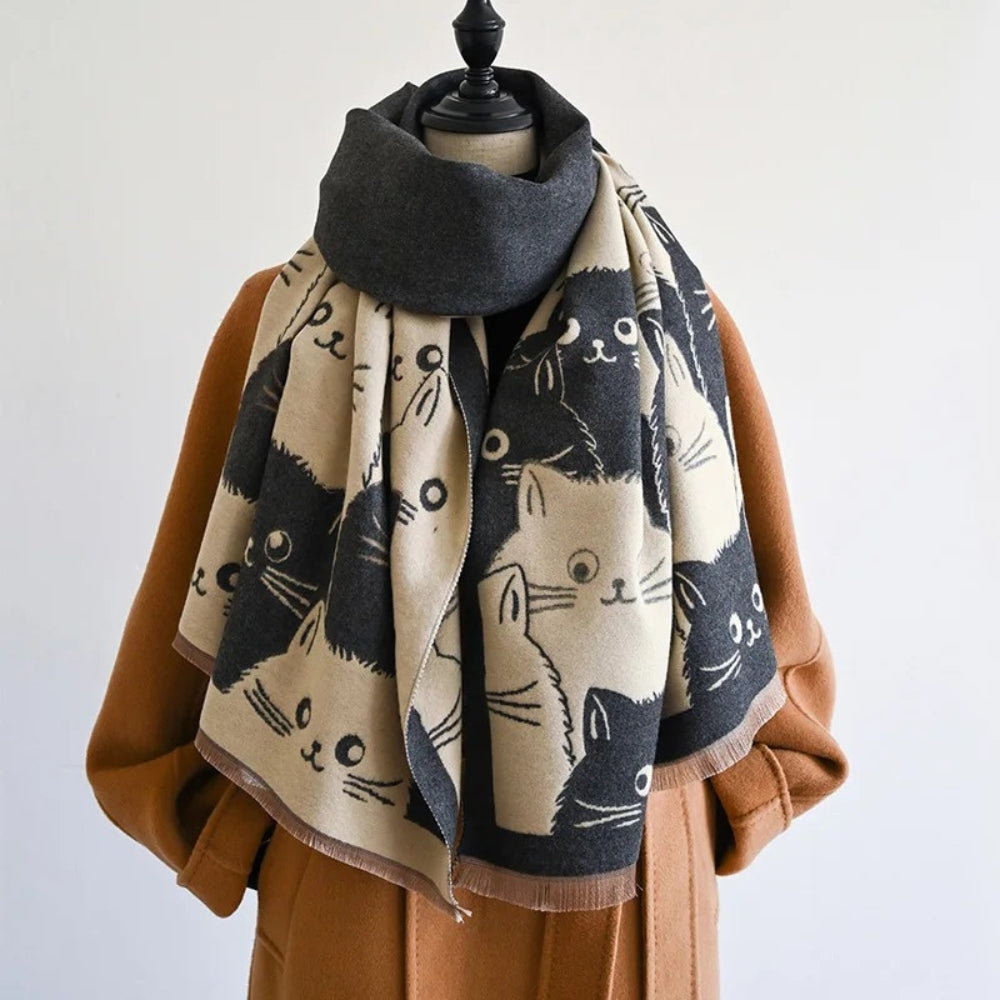 Jacquard-Schal mit Katzenmuster