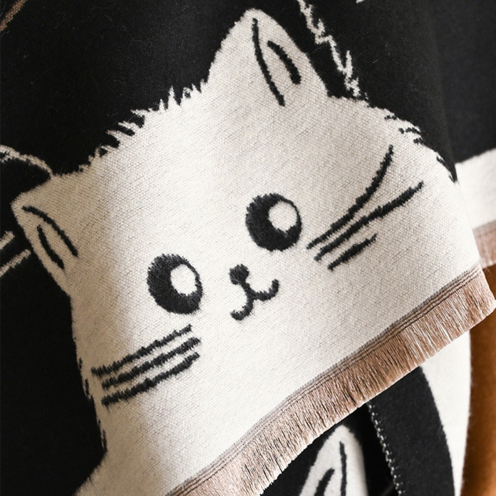 Jacquard-Schal mit Katzenmuster