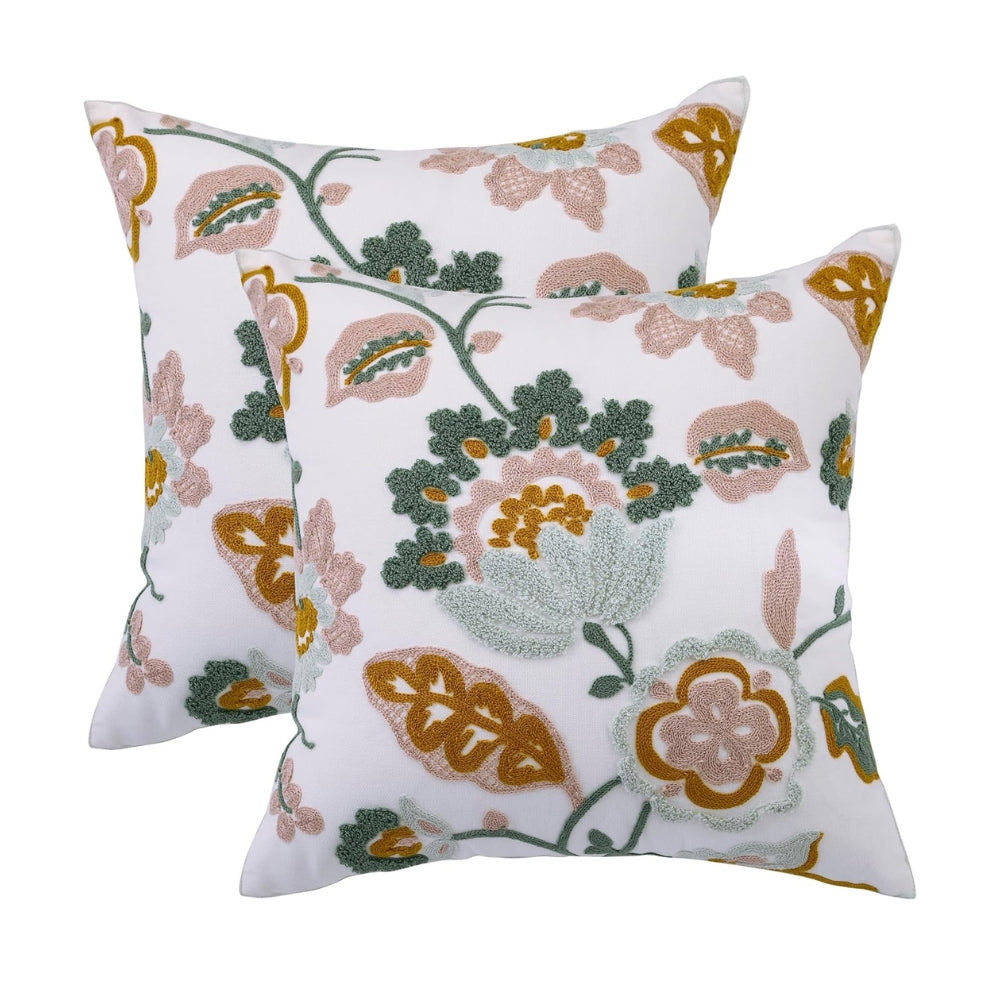 Bestickter Kissenbezug mit Blumen 45 x 45 cm