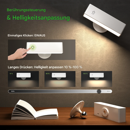 Kabellose LED Wandleuchte mit Akku – 360° drehbar, magnetisch abnehmbar, warmweiß, USB aufladbar