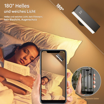 Kabellose LED Wandleuchte mit Akku – 360° drehbar, magnetisch abnehmbar, warmweiß, USB aufladbar