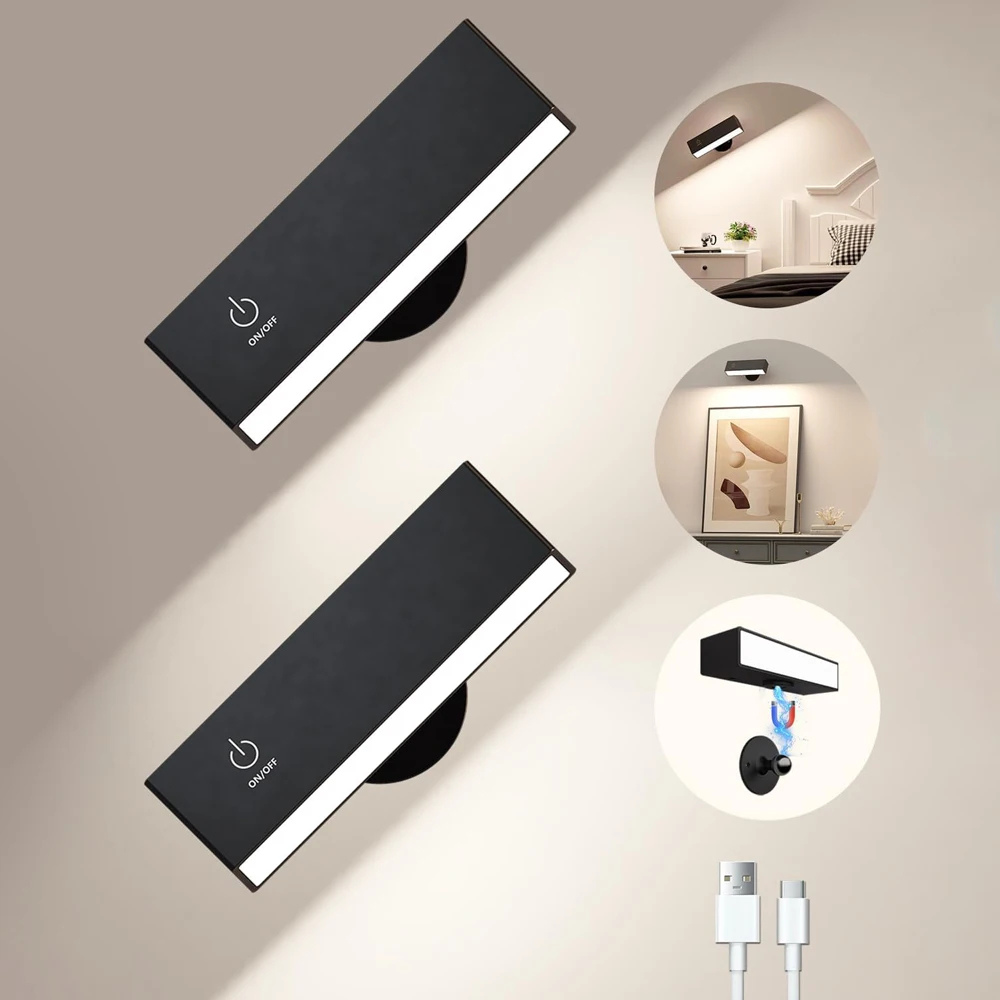 Kabellose LED Wandleuchte mit Akku – 360° drehbar, magnetisch abnehmbar, warmweiß, USB aufladbar