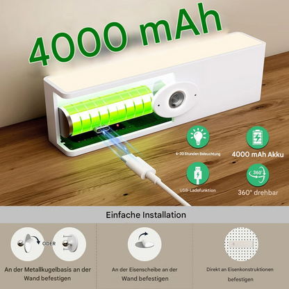 Kabellose LED Wandleuchte mit Akku – 360° drehbar, magnetisch abnehmbar, warmweiß, USB aufladbar