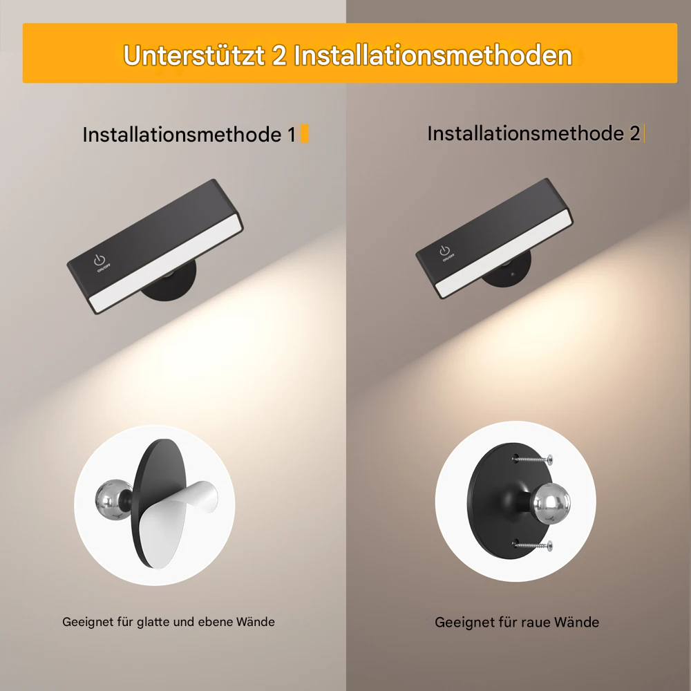 Kabellose LED Wandleuchte mit Akku – 360° drehbar, magnetisch abnehmbar, warmweiß, USB aufladbar