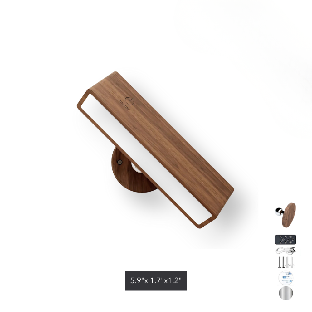 Woodéa™ | Kabellose Holz-LED Wandleuchte Schwarznuss