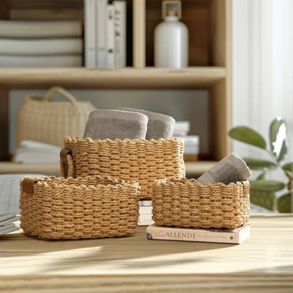 Aufbewahrungskorb aus geflochtenem Rattan mit Griffen