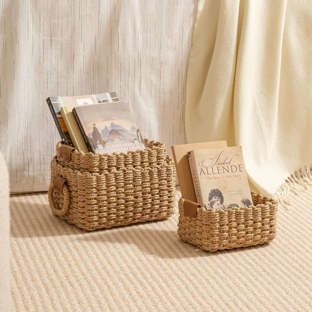 Aufbewahrungskorb aus geflochtenem Rattan mit Griffen