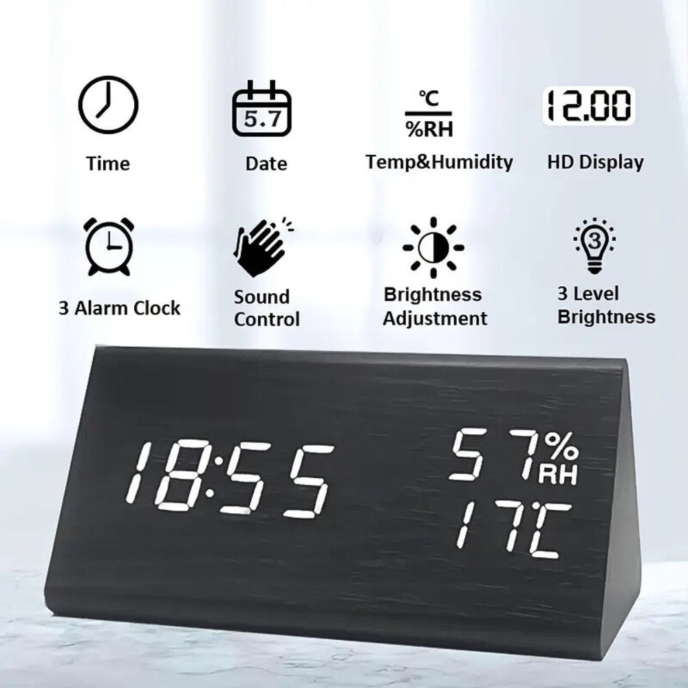 Digitaler LED-Wecker in Holzoptik
