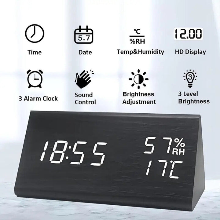 Digitaler LED-Wecker in Holzoptik