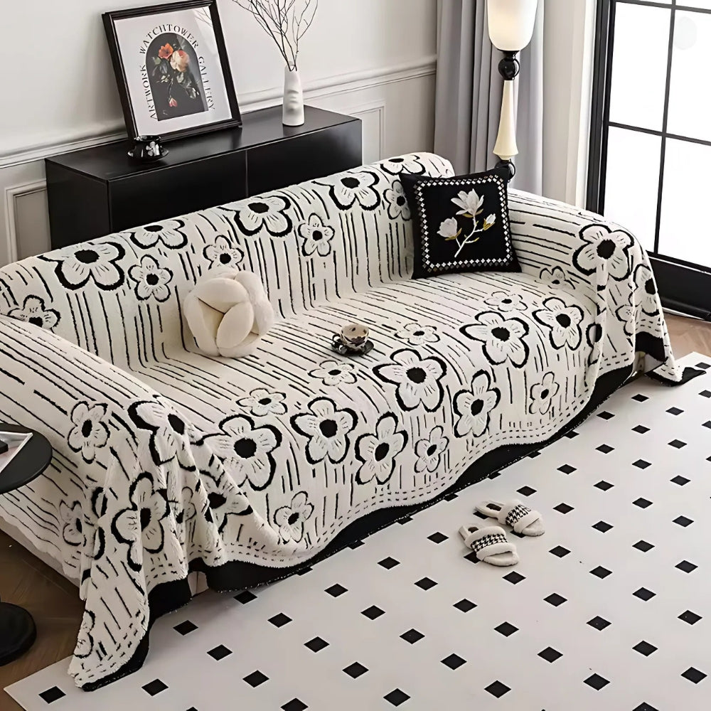 Sofaüberwurf mit Blumenstickerei