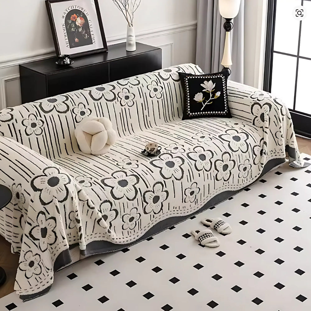 Sofaüberwurf mit Blumenstickerei