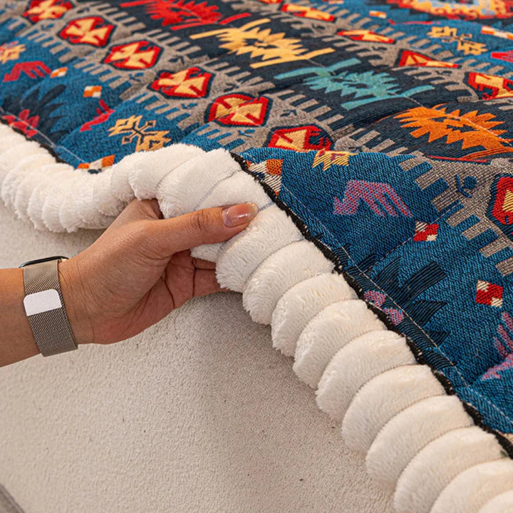 Boho-Jacquard-Sofaüberwurf mit Waffelstruktur