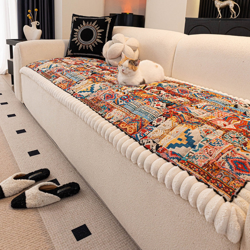 Boho-Jacquard-Sofaüberwurf mit Waffelstruktur