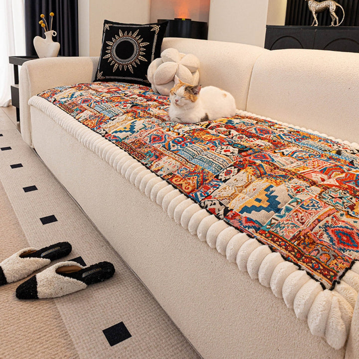 Boho-Jacquard-Sofaüberwurf mit Waffelstruktur