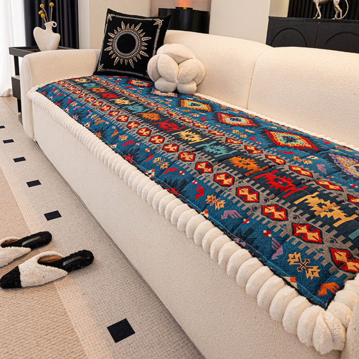 Boho-Jacquard-Sofaüberwurf mit Waffelstruktur