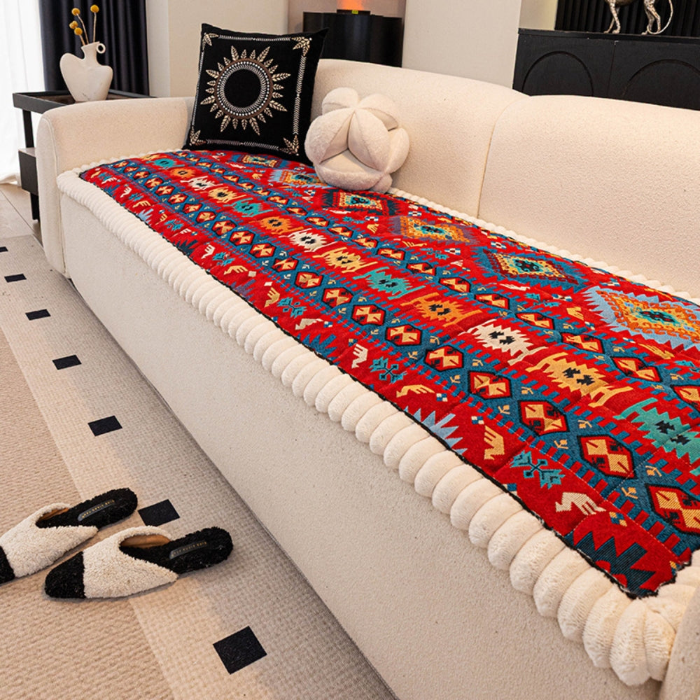 Boho-Jacquard-Sofaüberwurf mit Waffelstruktur