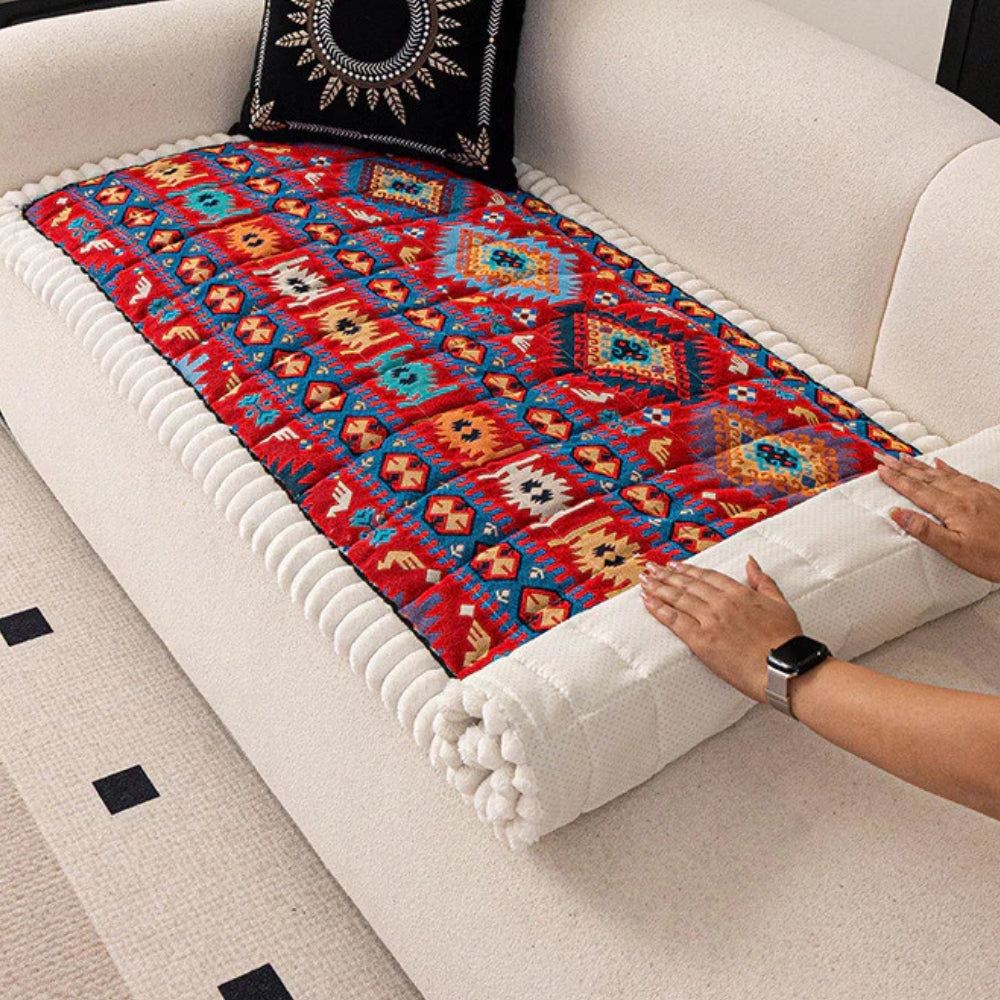 Boho-Jacquard-Sofaüberwurf mit Waffelstruktur