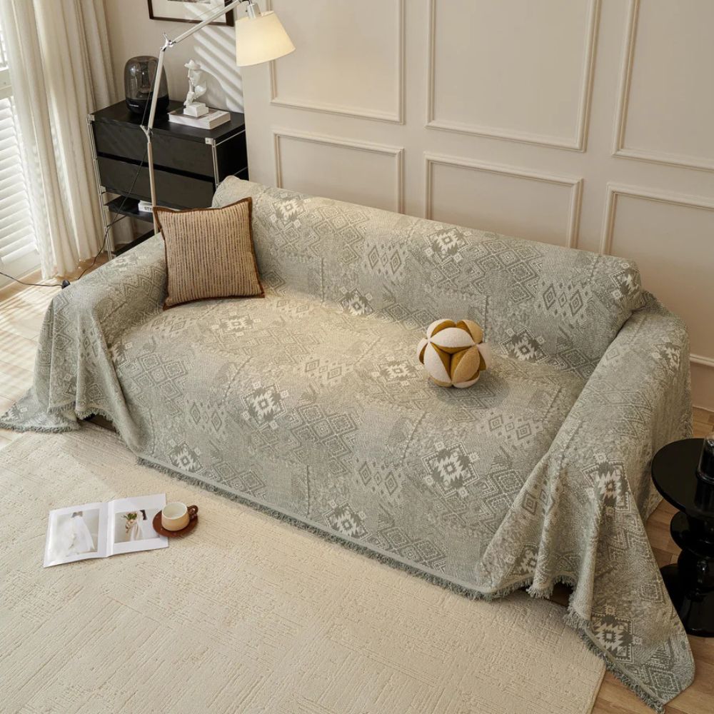 Dicker Chenille-Sofaüberwurf mit Ethno-Muster