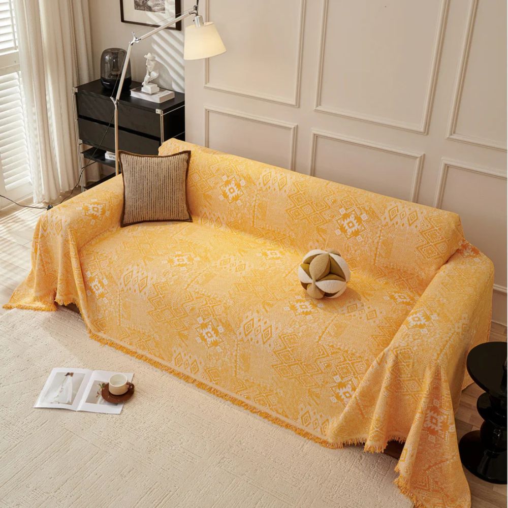 Dicker Chenille-Sofaüberwurf mit Ethno-Muster