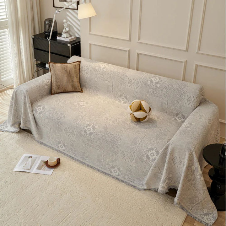Dicker Chenille-Sofaüberwurf mit Ethno-Muster