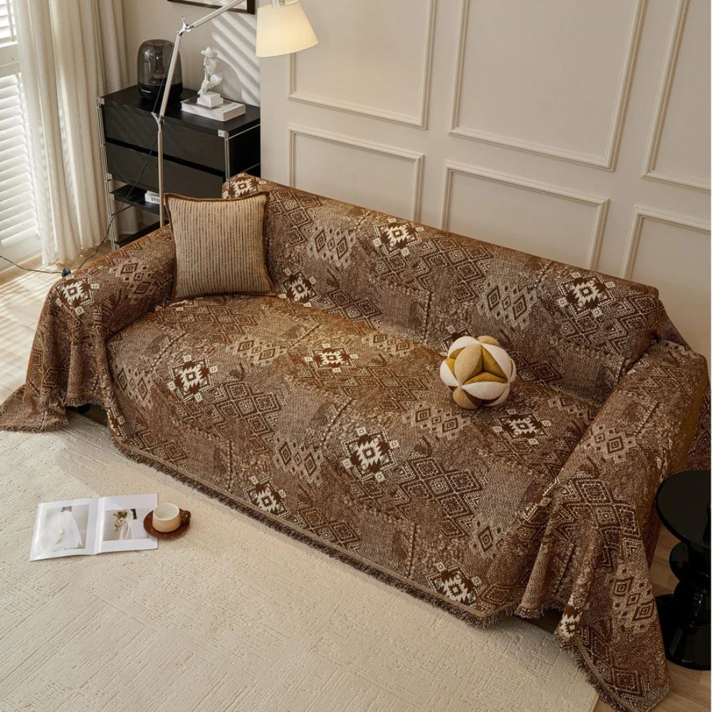 Dicker Chenille-Sofaüberwurf mit Ethno-Muster