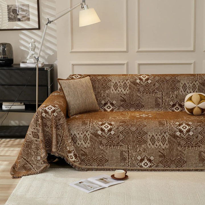 Dicker Chenille-Sofaüberwurf mit Ethno-Muster
