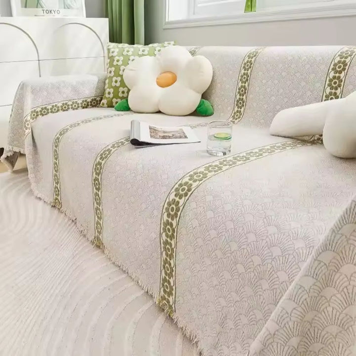 Chenille-Sofaüberwurf mit gewebtem Blattmuster
