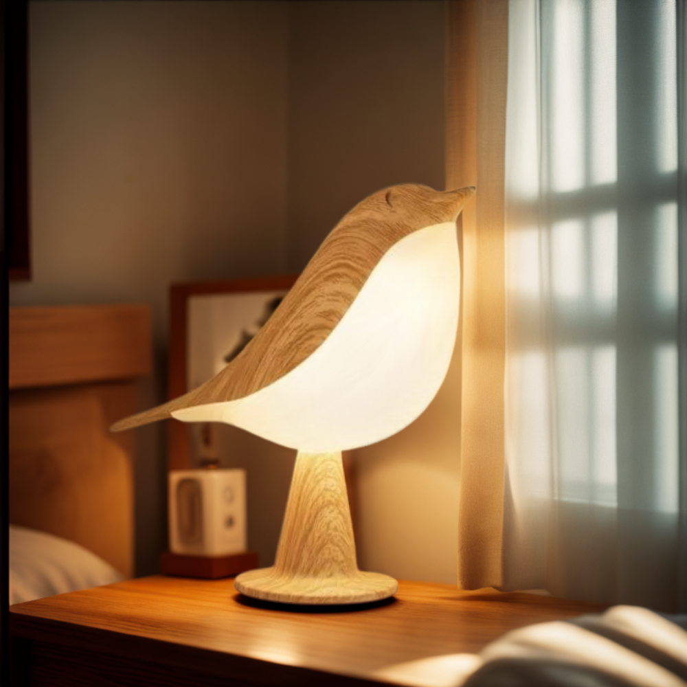 LED Vogel Nachtlampe aus Holz – Warmweißes Nachtlicht & Dekolampe für Schlafzimmer & Wohnzimmer