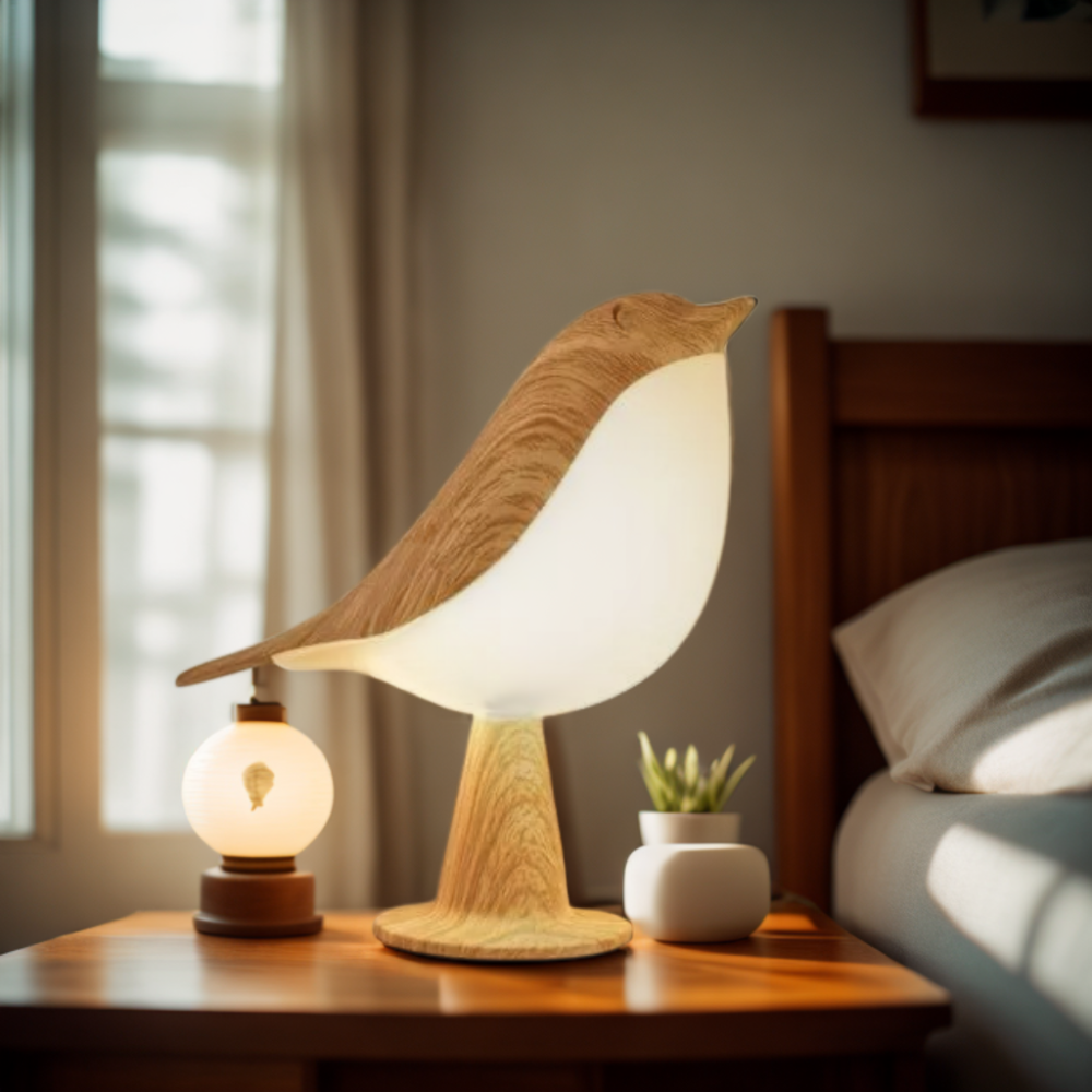 LED Vogel Nachtlampe aus Holz – Warmweißes Nachtlicht & Dekolampe für Schlafzimmer & Wohnzimmer