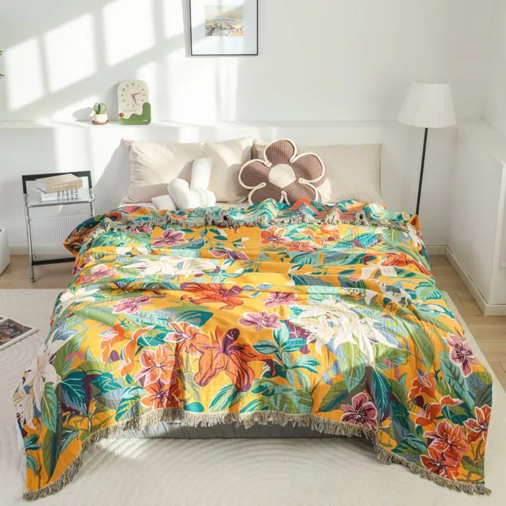 Baumwoll-Tagesdecke mit tropischem Muster 200 x 230 cm