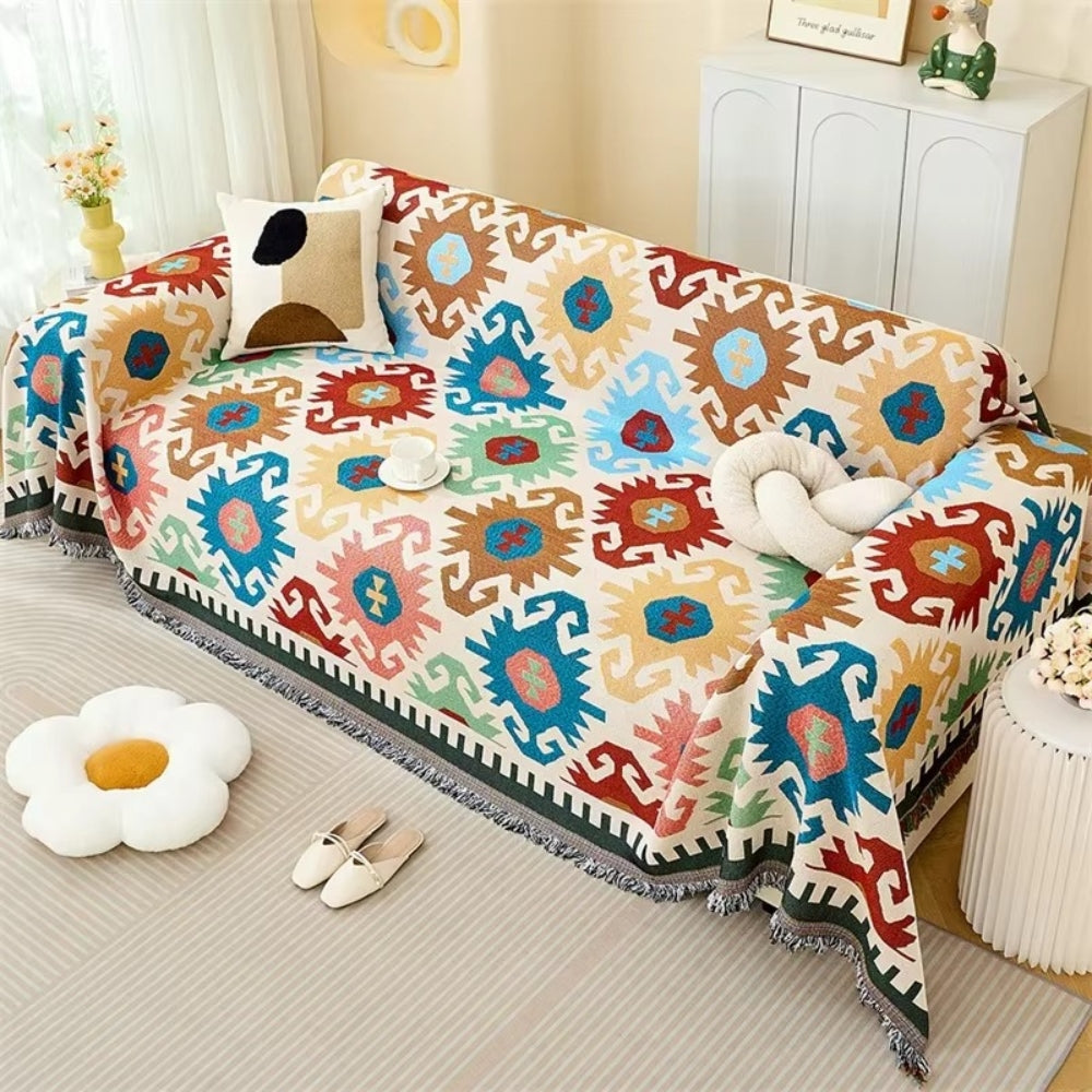 Bunter gewebter Boho-Sofaüberwurf