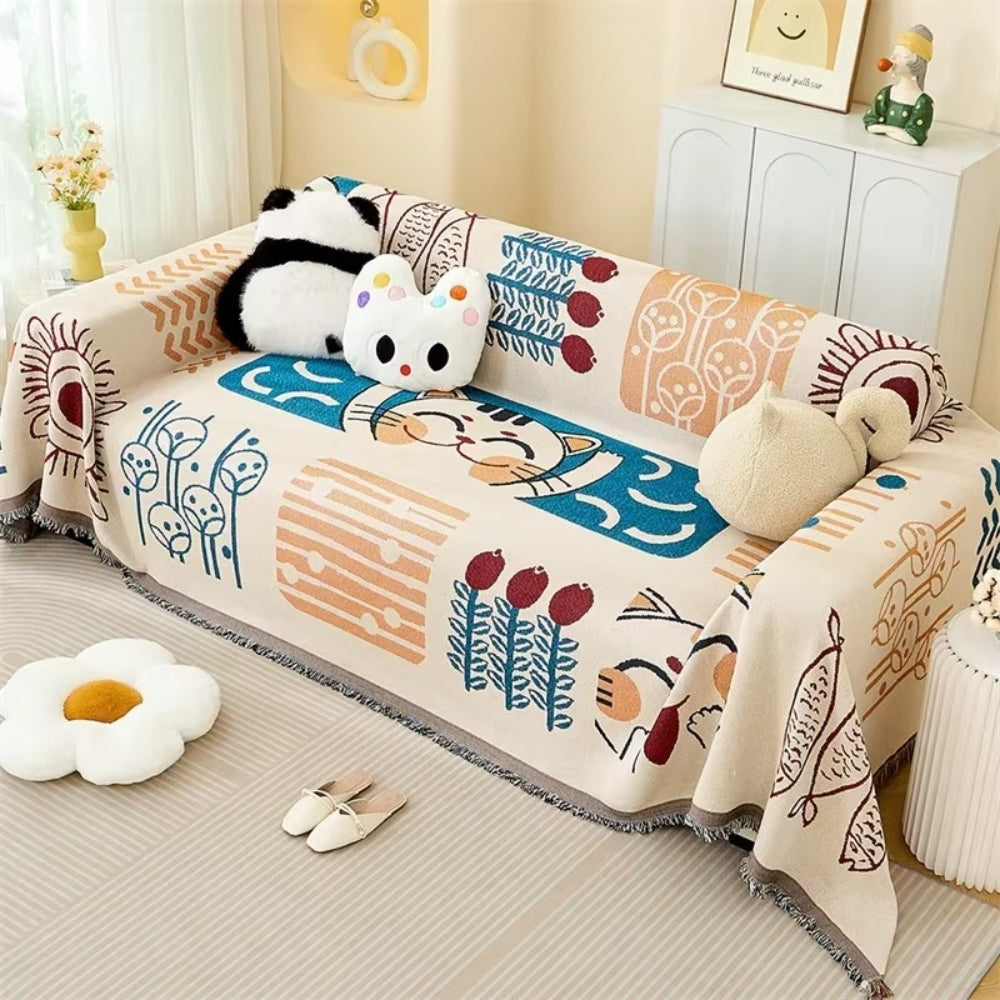 Bunter gewebter Boho-Sofaüberwurf
