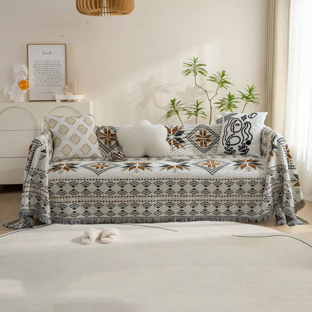 Bunter gewebter Boho-Sofaüberwurf
