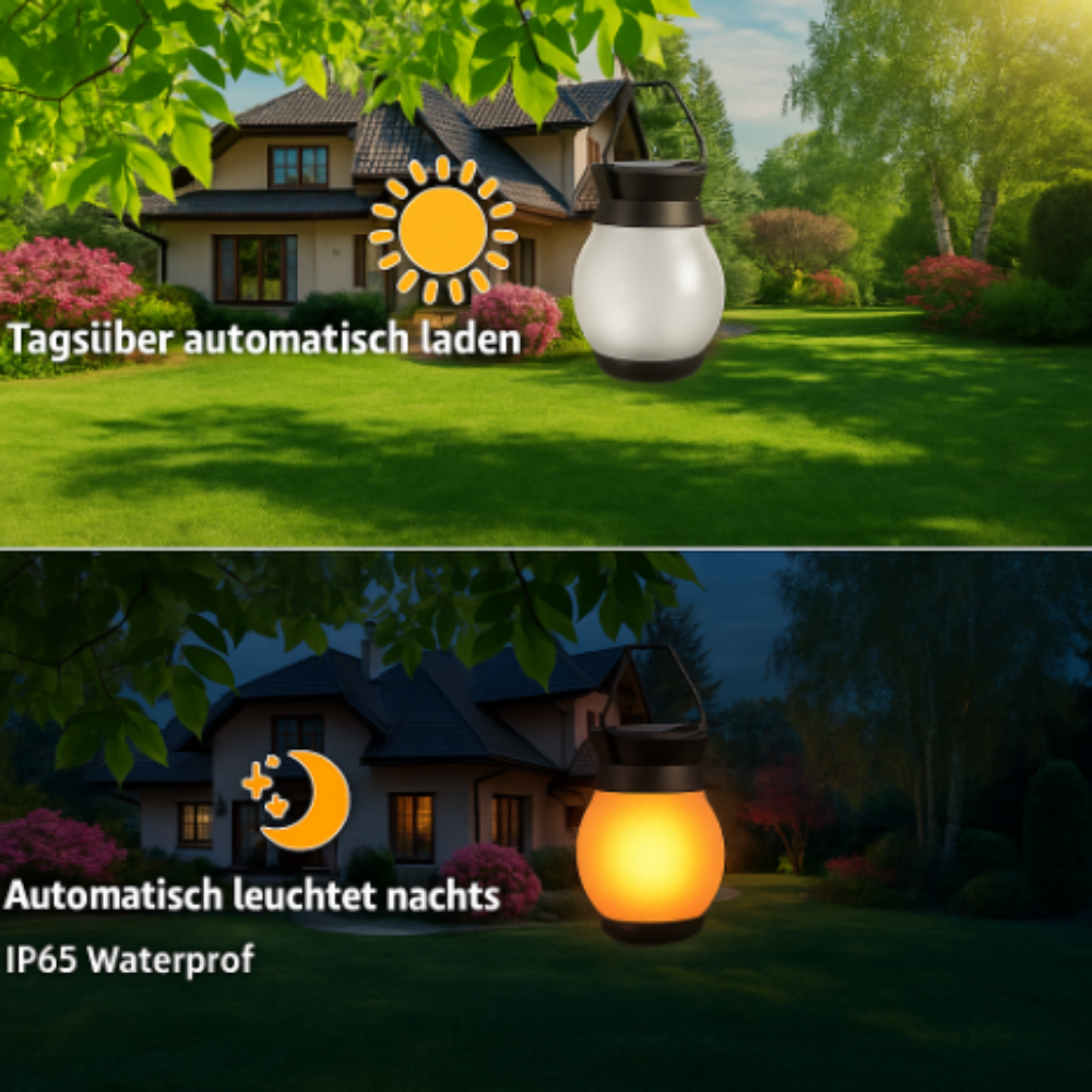 Flamora™ | Solar-Gartenlaterne mit Flammeneffekt