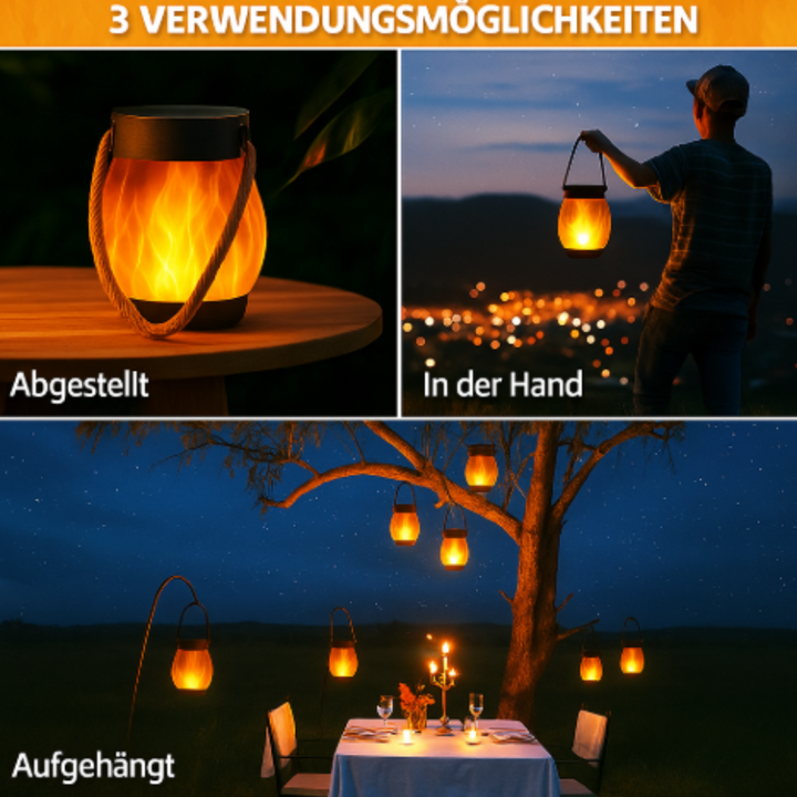 Flamora™ | Solar-Gartenlaterne mit Flammeneffekt