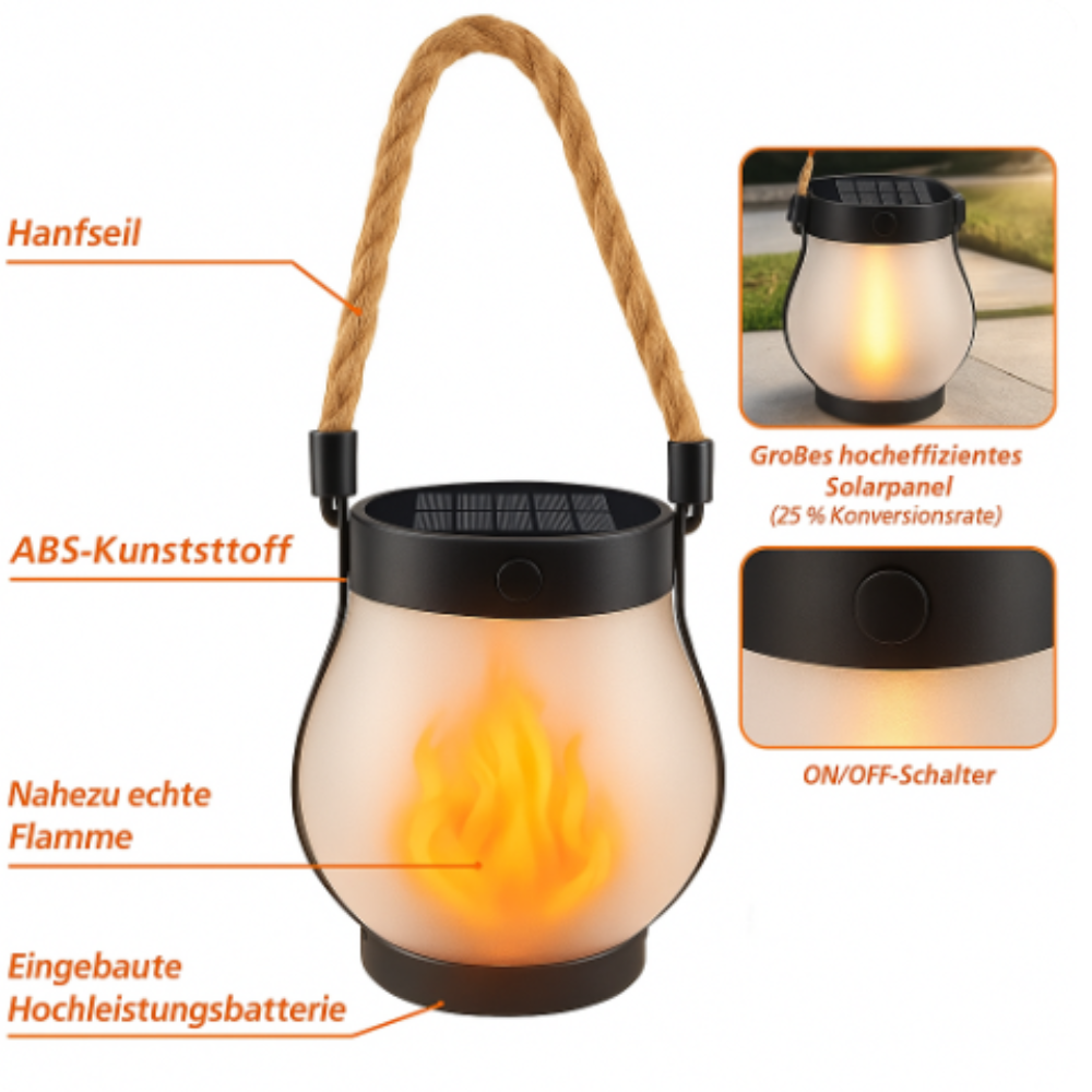 Flamora™ | Solar-Gartenlaterne mit Flammeneffekt