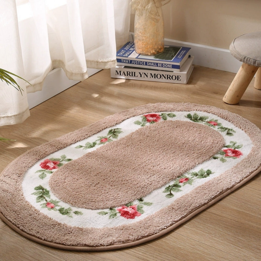 Ovale Plüsch-Badematte mit Blumenmuster