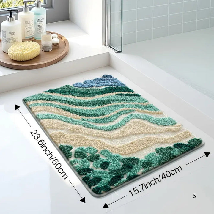 Badematte mit blauem Wellenmuster