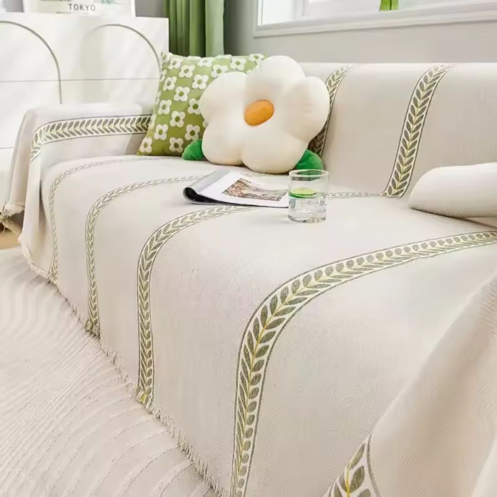 Chenille-Sofaüberwurf mit gewebtem Blattmuster