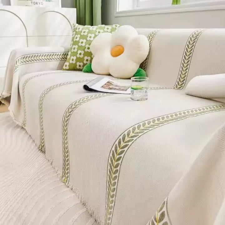 Chenille-Sofaüberwurf mit gewebtem Blattmuster