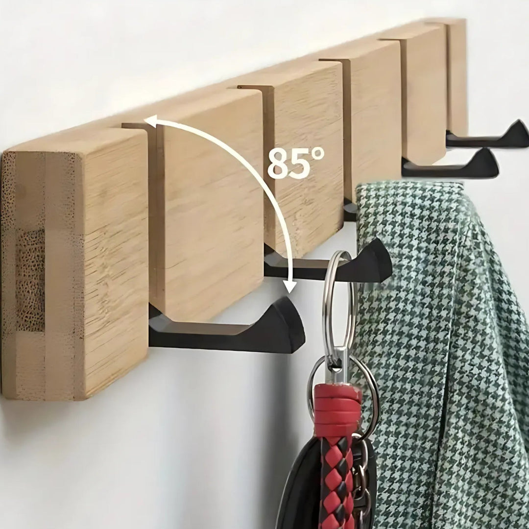 Wandhakenleiste aus Bambus mit klappbaren Haken