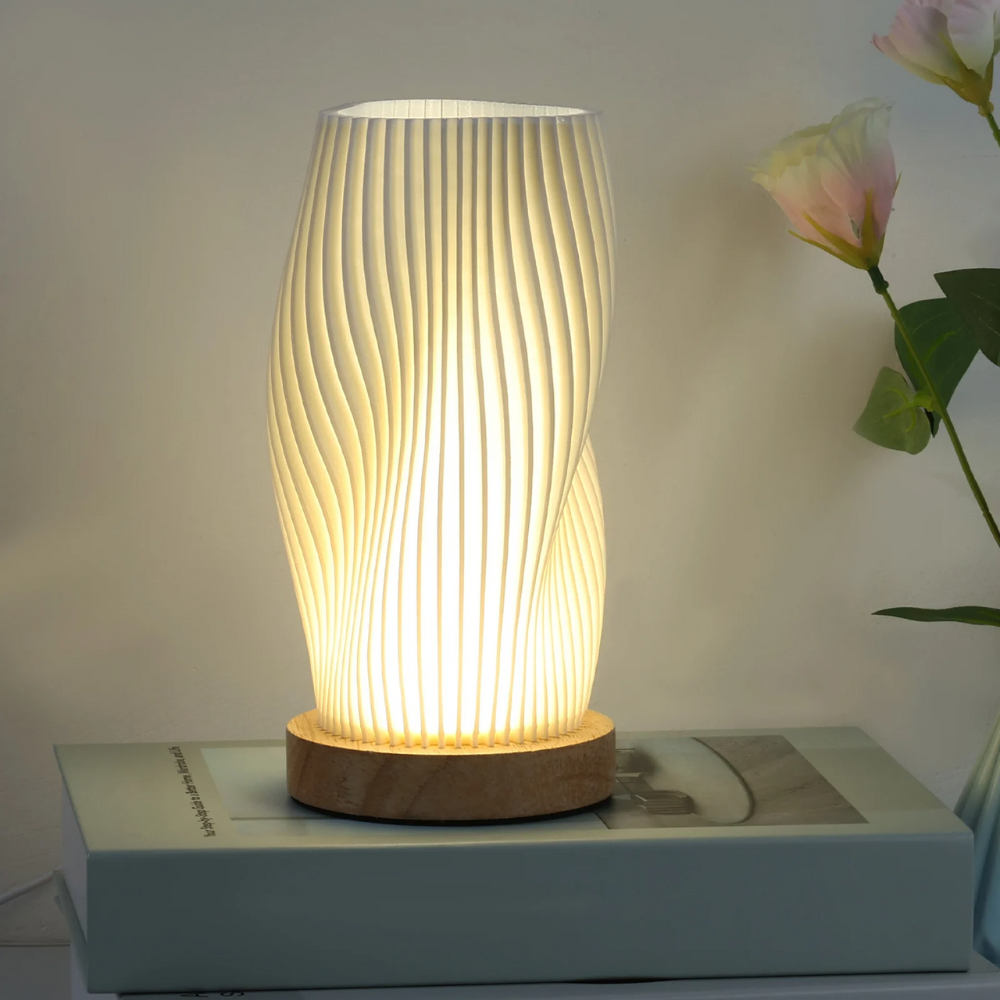 Modern Holz Tischlampe · LED Nachttischlampe mit weichem Warmlicht – Tisch Lampe für Schlafzimmer & Wohnzimmer