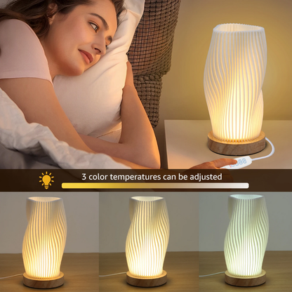 Modern Holz Tischlampe · LED Nachttischlampe mit weichem Warmlicht – Tisch Lampe für Schlafzimmer & Wohnzimmer
