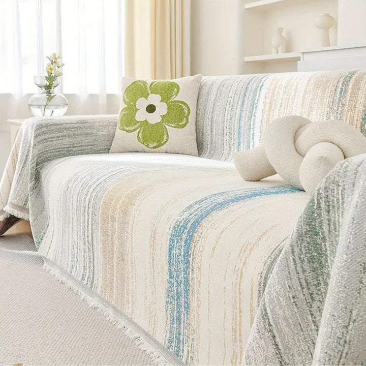 Gestreifter Chenille-Sofaüberwurf mit Farbverlauf