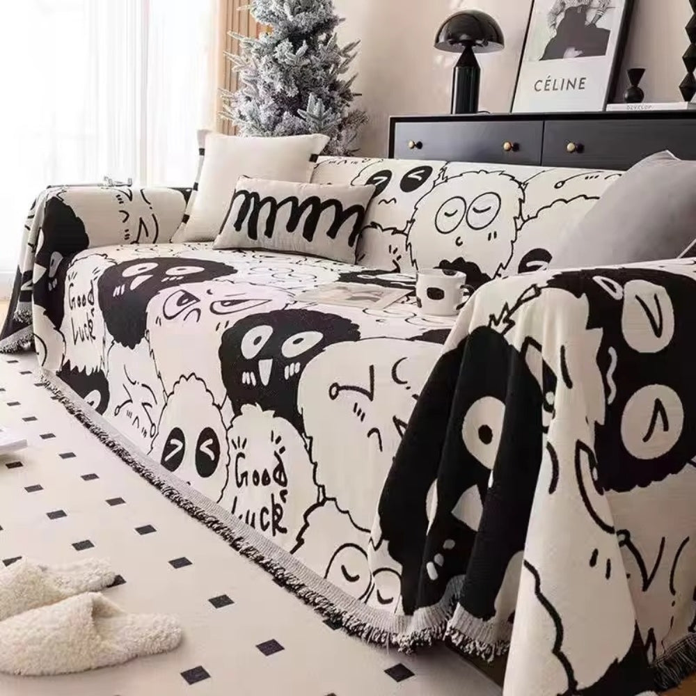 Sofadecke aus Chenille mit Comic-Muster
