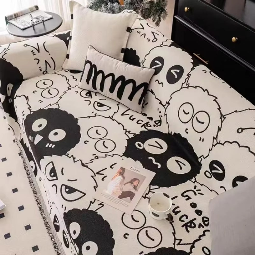 Sofadecke aus Chenille mit Comic-Muster
