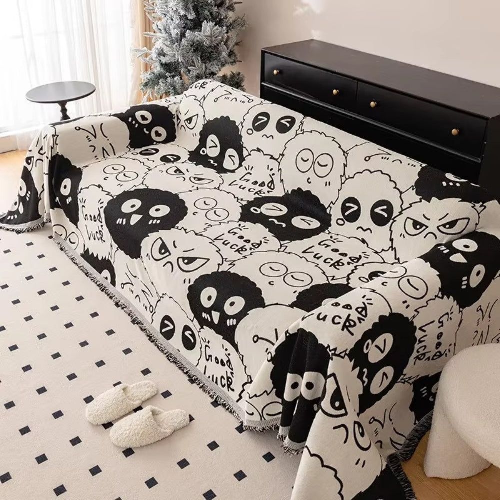 Sofadecke aus Chenille mit Comic-Muster