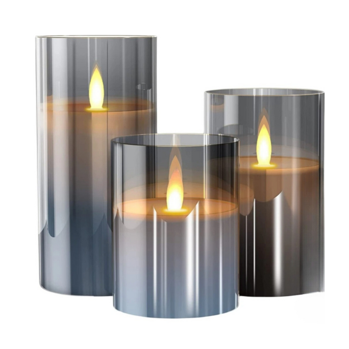 Glassflame™ | LED Kerzen-Set im Glas Grau